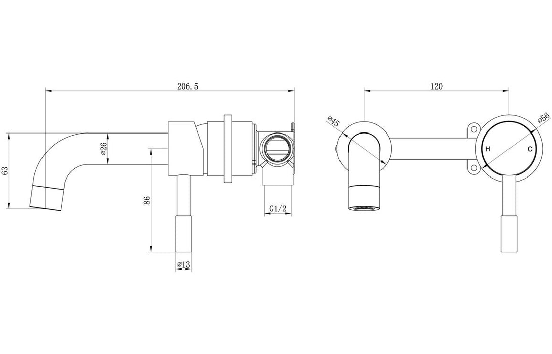 Pescara Wall Mounted Basin Mixer Brushed Bronze - DITS1354