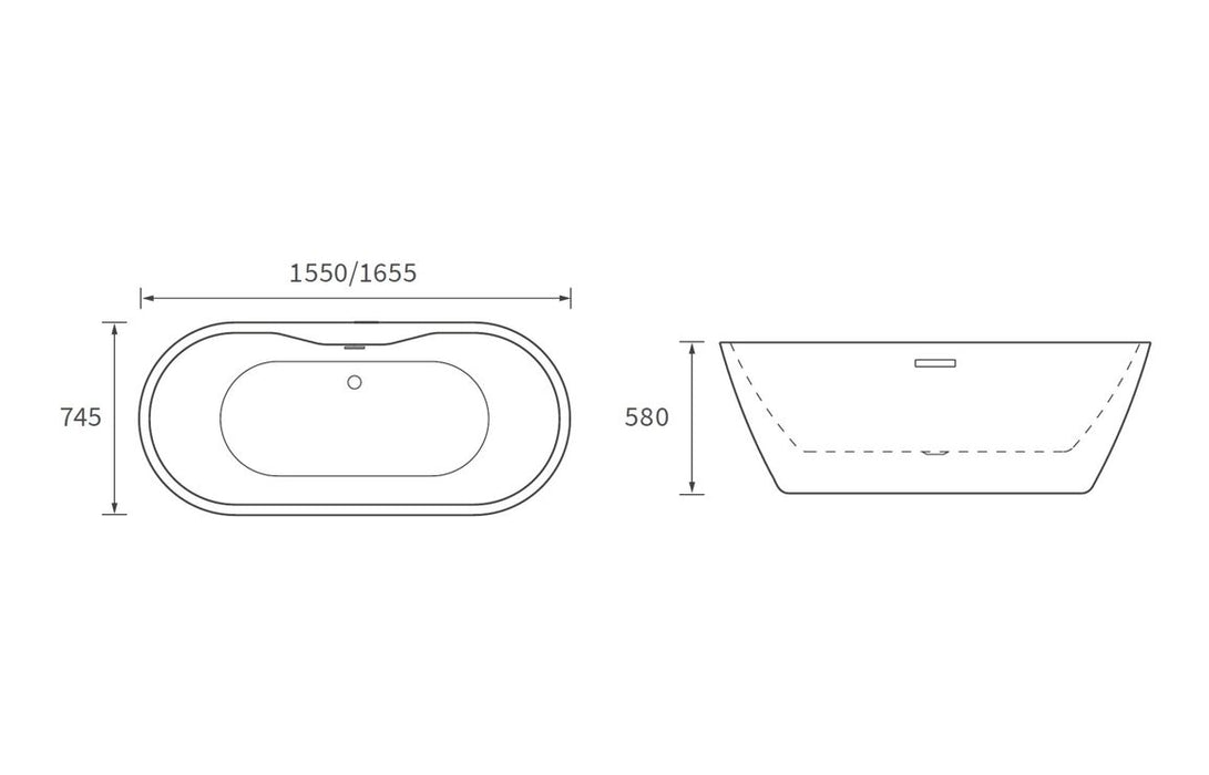 Harlesden White Freestanding Bath 1655mm x 745mm - DIBF0076