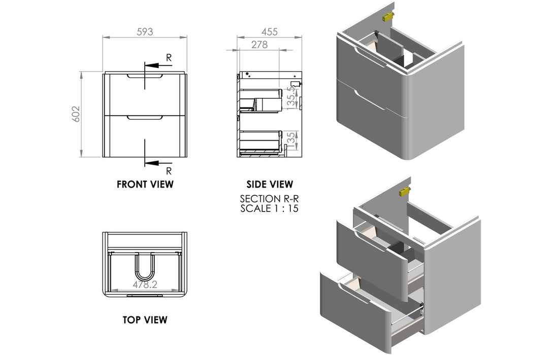 Lambra 600mm Wall Hung 2 Drawer Unit And Basin Matt Indigo - DIFTP1798