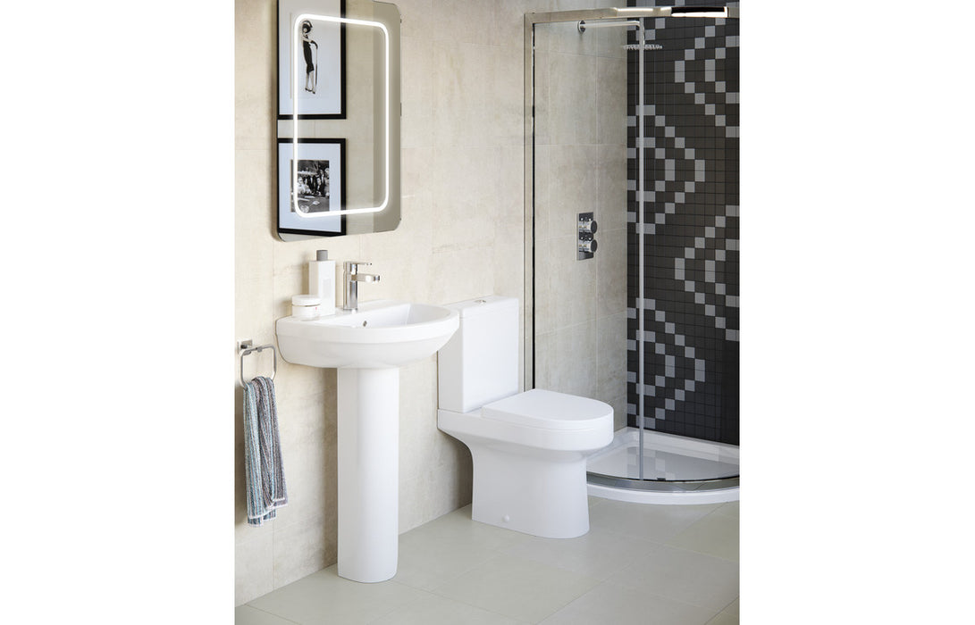 Laurus Rimless Close Coupled Open Back Toilet & Soft Close Seat - DIPTP054