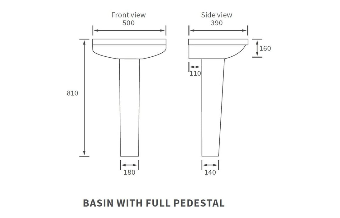 Laurus 500x390mm 1TH Basin & Full Pedestal - DIPBP1152