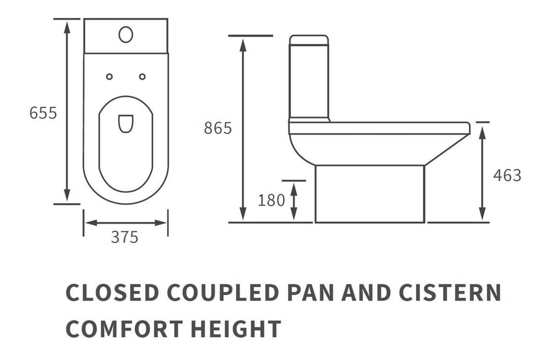 Laurus Rimless Comfort Height Close Coupled Open Back Toilet & Soft Close Seat - DIPTP0246