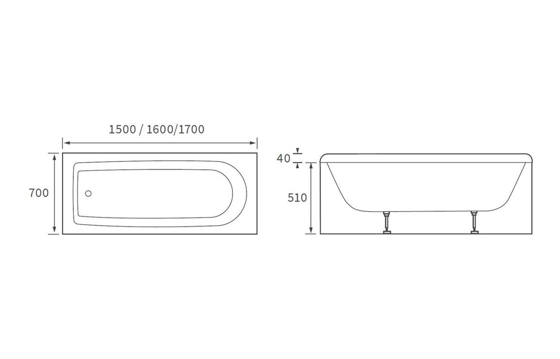 Miami Single Ended SUPERCAST Bath 1700 x 700mm - DIBSHP0010C