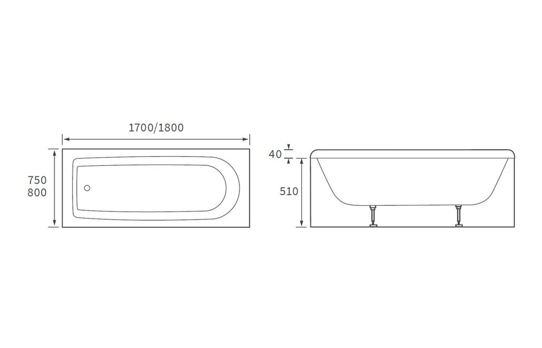 Miami Single Ended SUPERCAST Bath 1700 x 750mm - DIBSHP0012C