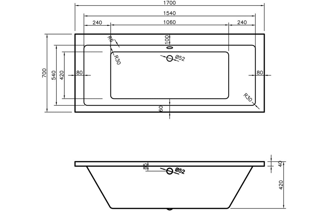 Navarre Double Ended Bath 1700 x 700mm - DIBRP0056