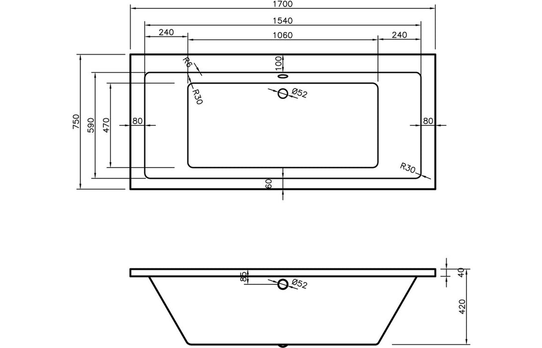 Navarre Double Ended Bath 1700 x 750mm - DIBRP0058