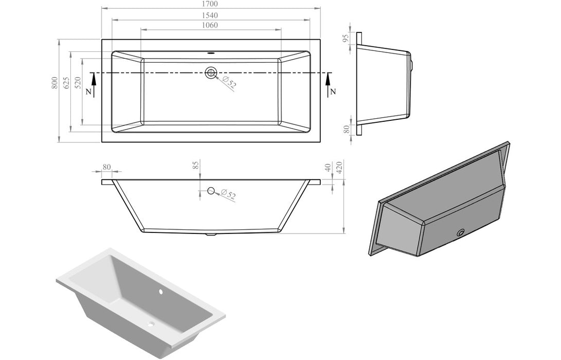 Navarre Double Ended Bath 1700 x 800mm - DIBRP0060