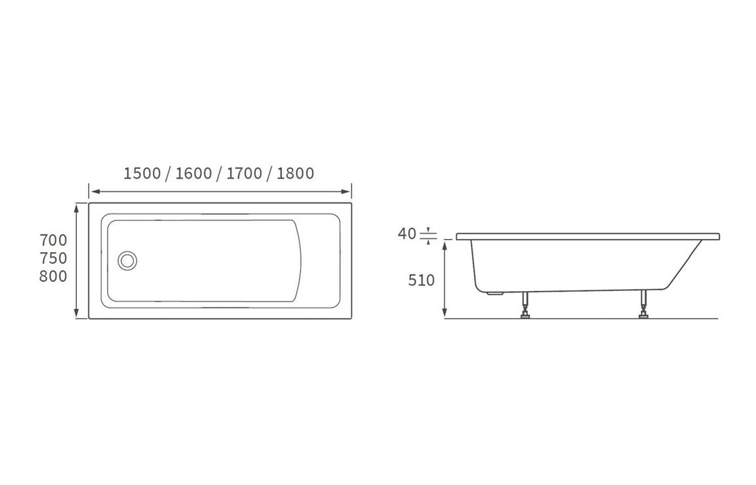 Navarre Single Ended SUPERCAST Bath 1700 x 700mm - DIBSHP0002C