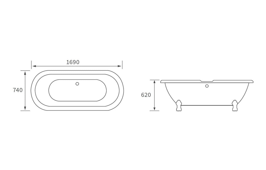 Richmond White Freestanding Bath 1690mm x 740mm - DIBFP2020