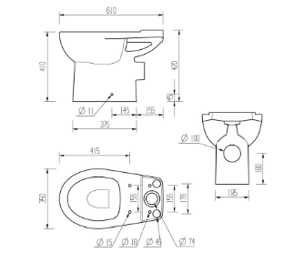 Tuscany Close Coupled Open Back Toilet & Soft Close Seat - DIPTP0216