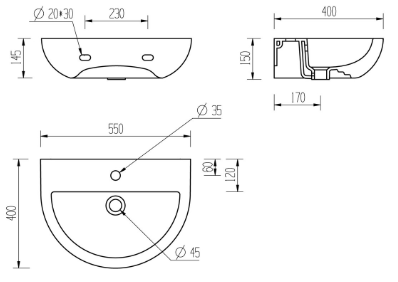 Tuscany 550x400mm 1TH Basin & Full Pedestal - DIPBP1164