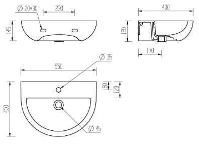 Tuscany 550x400mm 1TH Basin & Semi Pedestal - DIPBP116