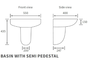 Tuscany 550x400mm 1TH Basin & Semi Pedestal - DIPBP116