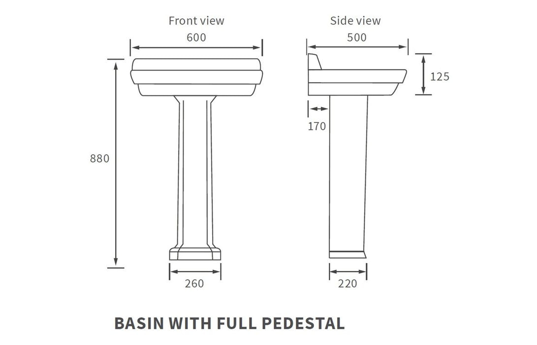 Sherbourne Chrome 600x500mm 1 TH Basin & Full Pedestal - DIPBP1148