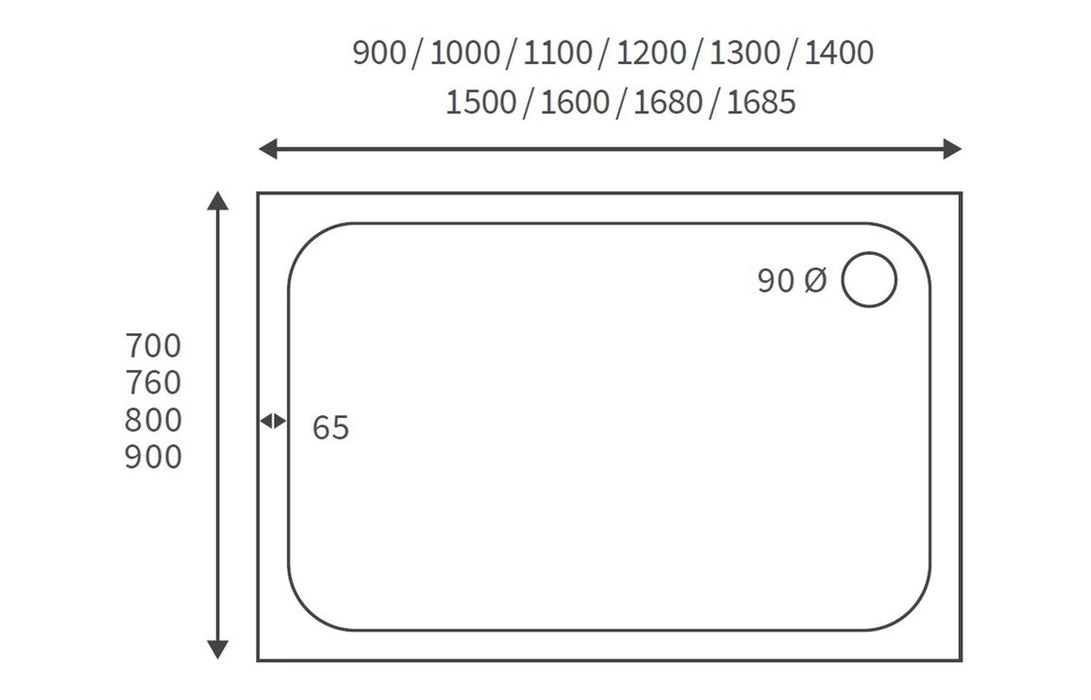 1680x760mm Rectangle Low Profile Stone Resin Shower Tray & Waste - DIETP1612