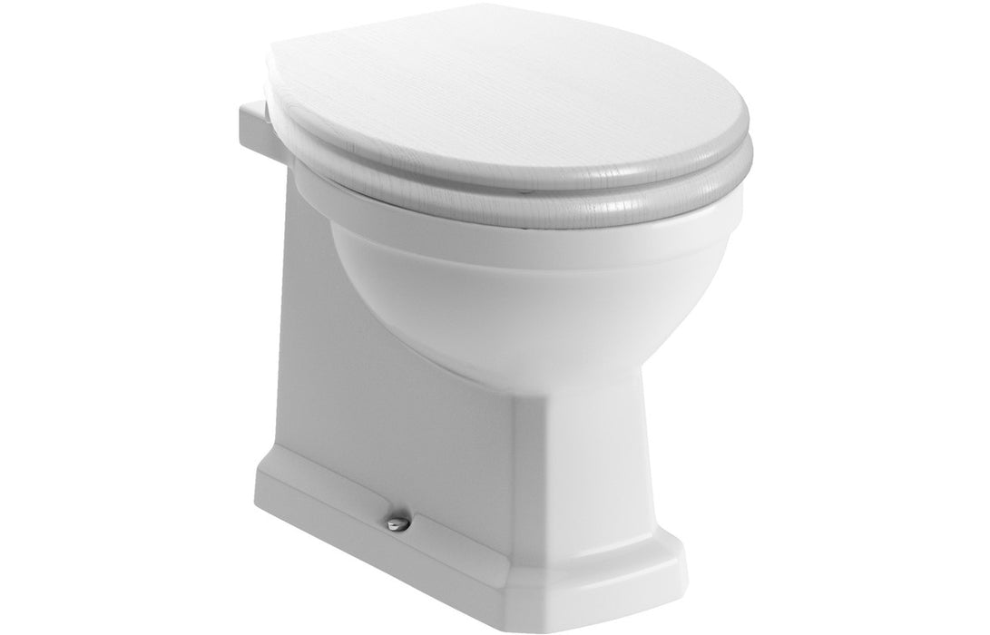 Sherbourne Chrome Back To Wall Toilet & Satin White Wood Effect Seat - DIPTP0194