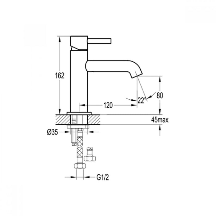 Flova Levo Chrome 162mm Slim Mono Basin Mixer - LVBAS-20